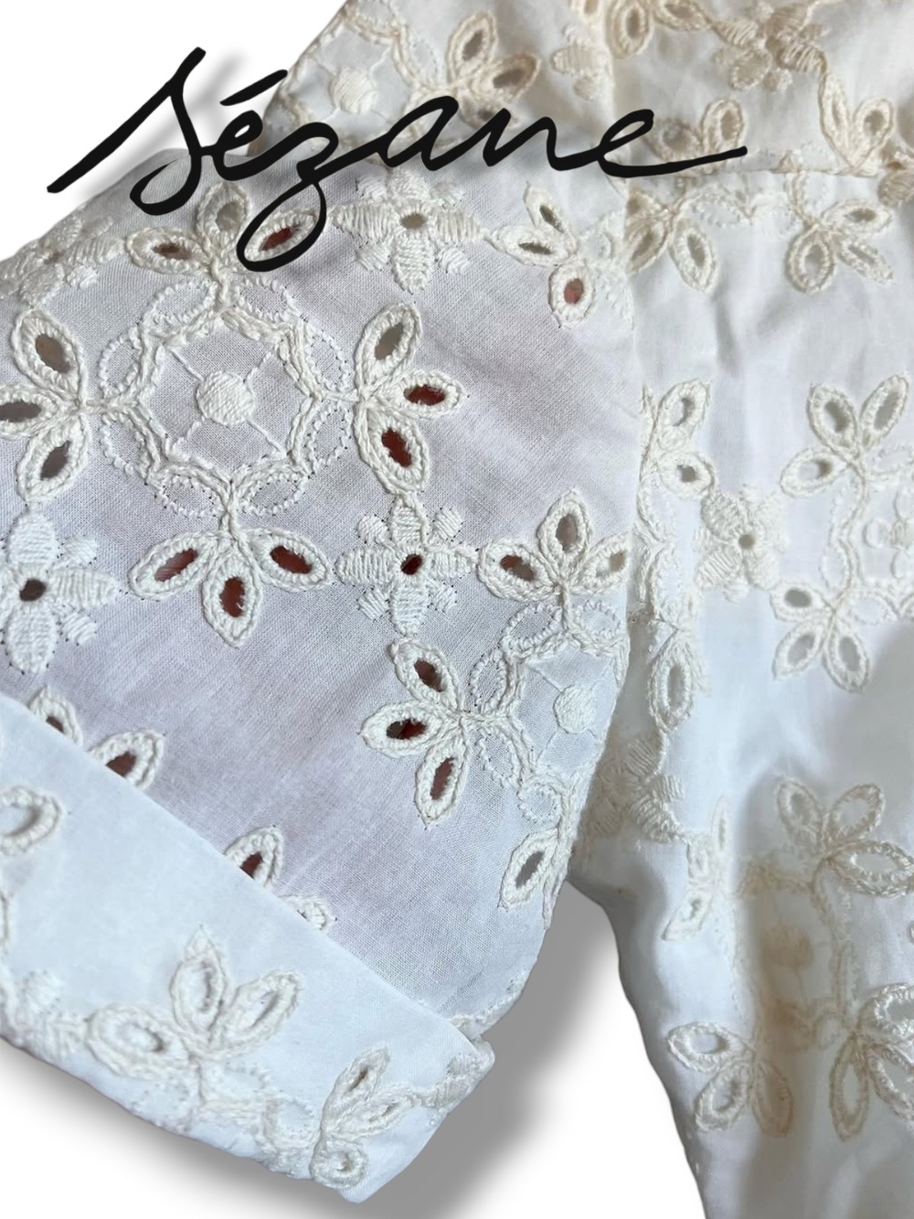 Sézane Adele Dress Embroidered Eyelet Organic Cotton Shirt Midi Dress FR46 US 14 - Picture 5 of 14